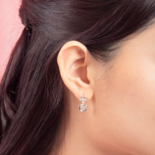 Heart Crown Dancing Stone Drop Earrings