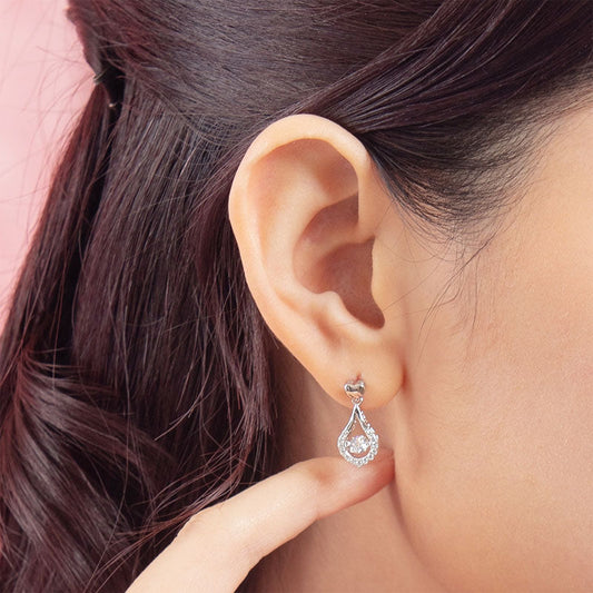 Heart Teardrop Dancing Stone Drop Earrings