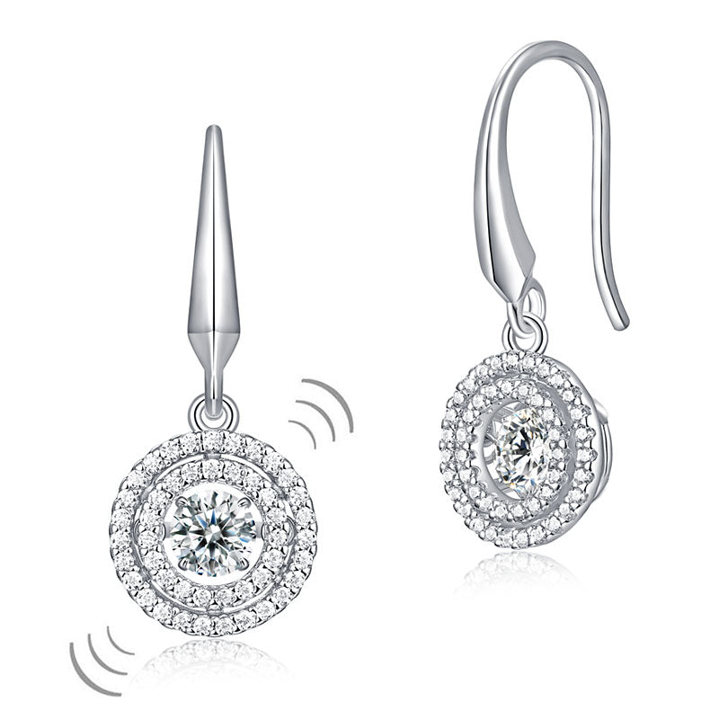 Double Halo Dancing Stone Drop Earrings