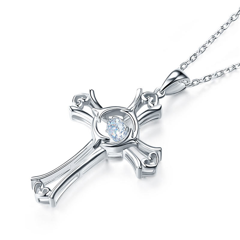 Cross Hearts Dancing Stone Pendant Necklace