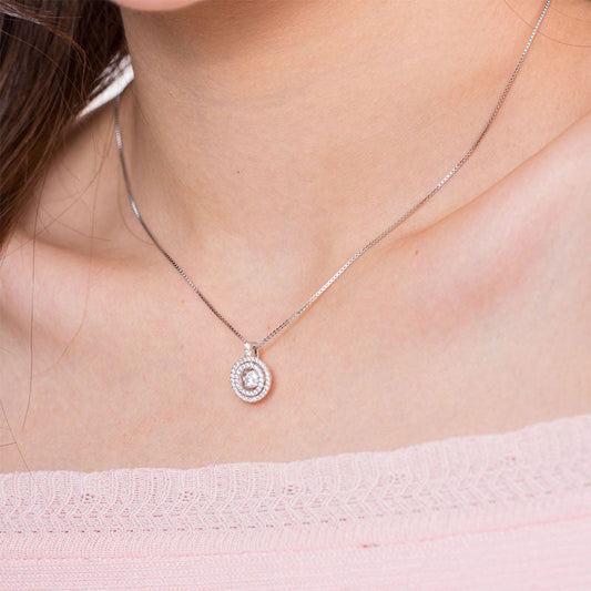 Double Halo Dancing Stone Pendant Necklace