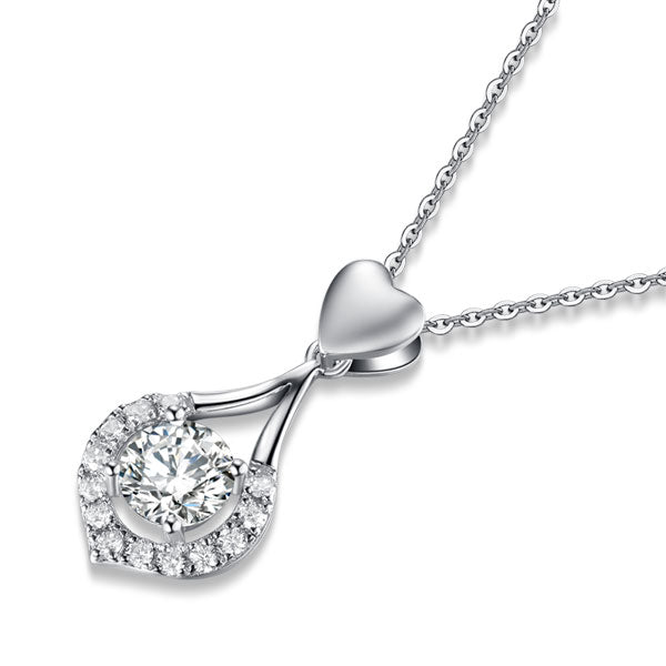 Simulated Diamond Heart Teardrop Pendant Necklace in Sterling Silver