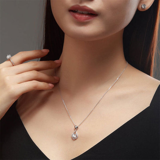 Simulated Diamond Heart Teardrop Pendant Necklace in Sterling Silver