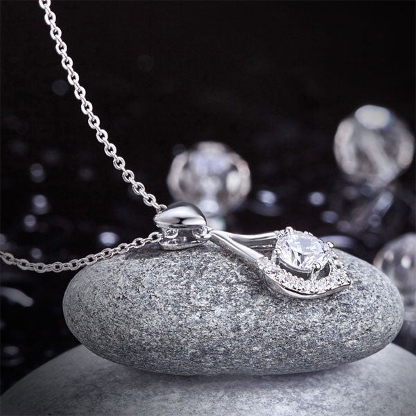 Simulated Diamond Heart Teardrop Pendant Necklace in Sterling Silver