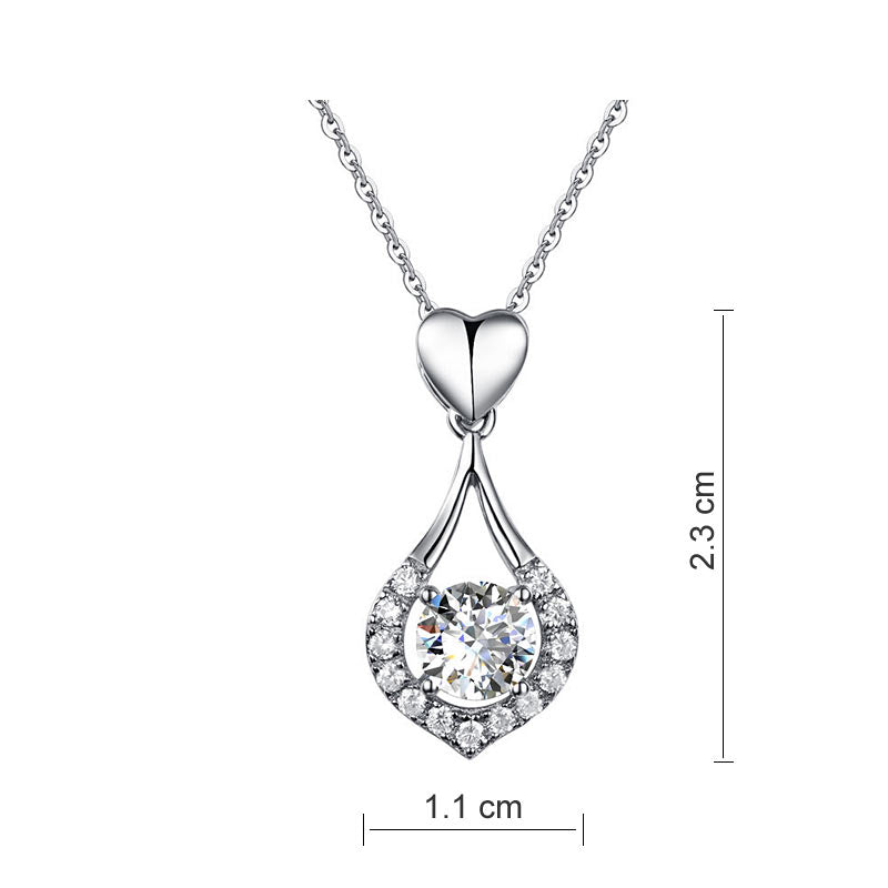 Simulated Diamond Heart Teardrop Pendant Necklace in Sterling Silver