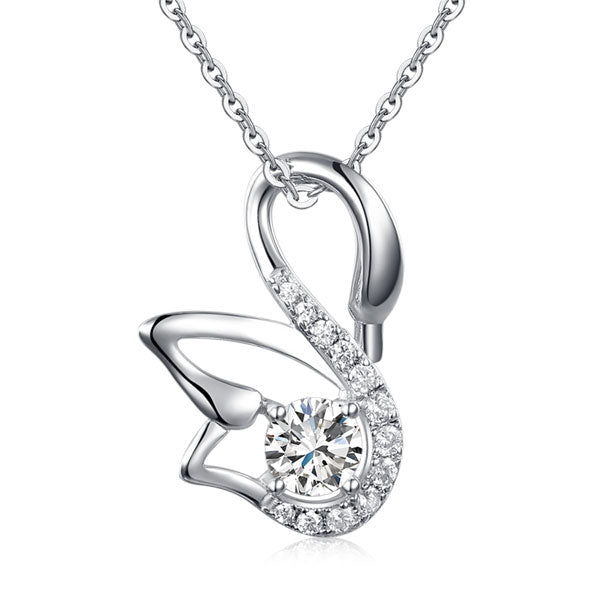Swan Simulated Diamond Pendant Necklace in Sterling Silver
