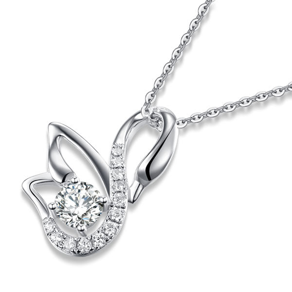 Swan Simulated Diamond Pendant Necklace in Sterling Silver