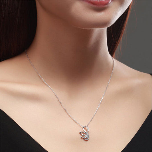 Swan Simulated Diamond Pendant Necklace in Sterling Silver