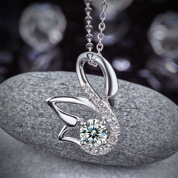 Swan Simulated Diamond Pendant Necklace in Sterling Silver
