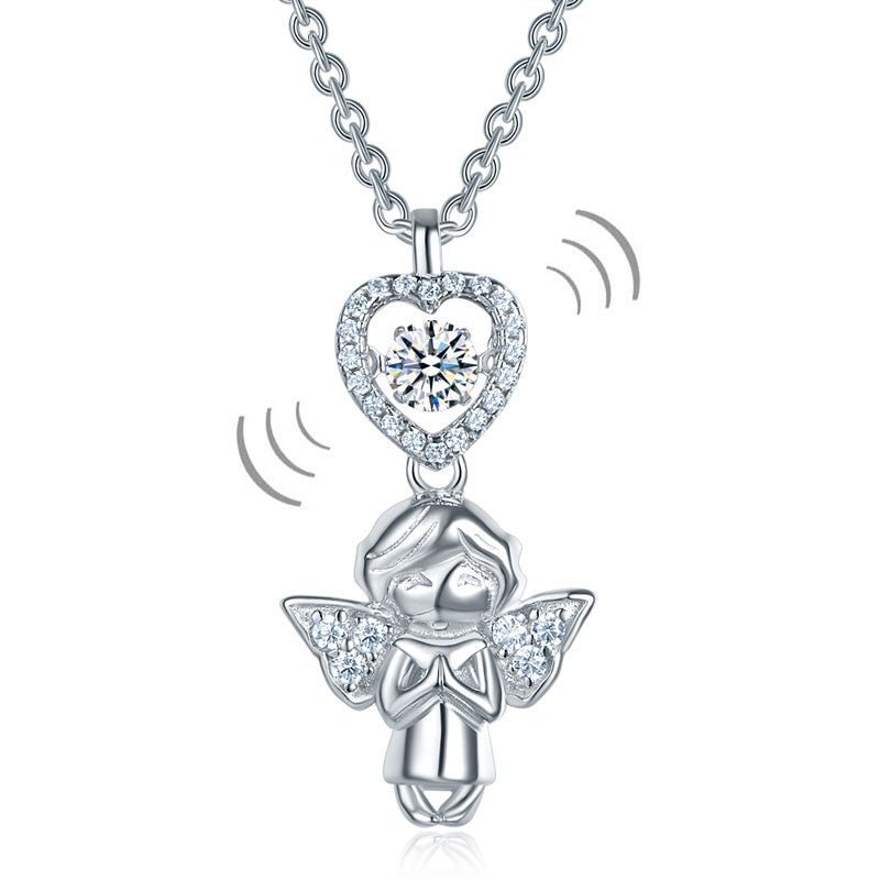 Angel Heart Dancing Stone Pendant Necklace for Girls