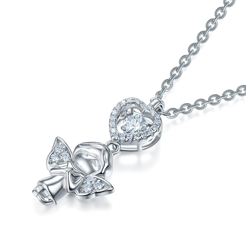 Angel Heart Dancing Stone Pendant Necklace for Girls