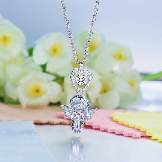 Angel Heart Dancing Stone Pendant Necklace for Girls