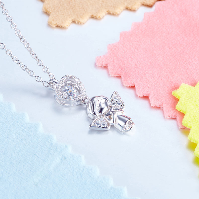 Angel Heart Dancing Stone Pendant Necklace for Girls