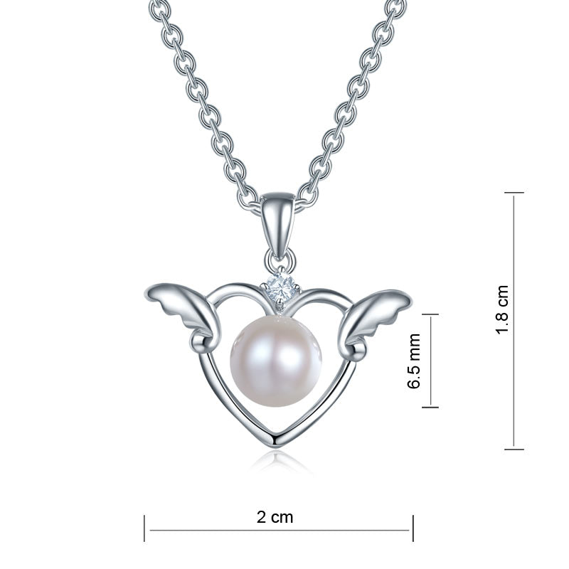 Angel Heart Freshwater Pearl Pendant Necklace in Sterling Silver for Girls