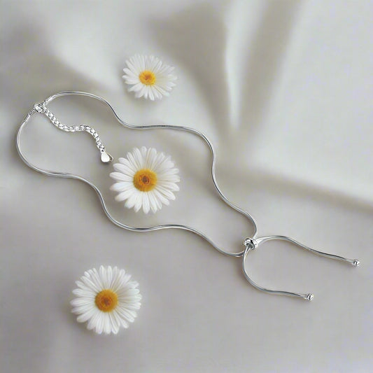 Adjustable Ball Lariat Necklace in Sterling Silver