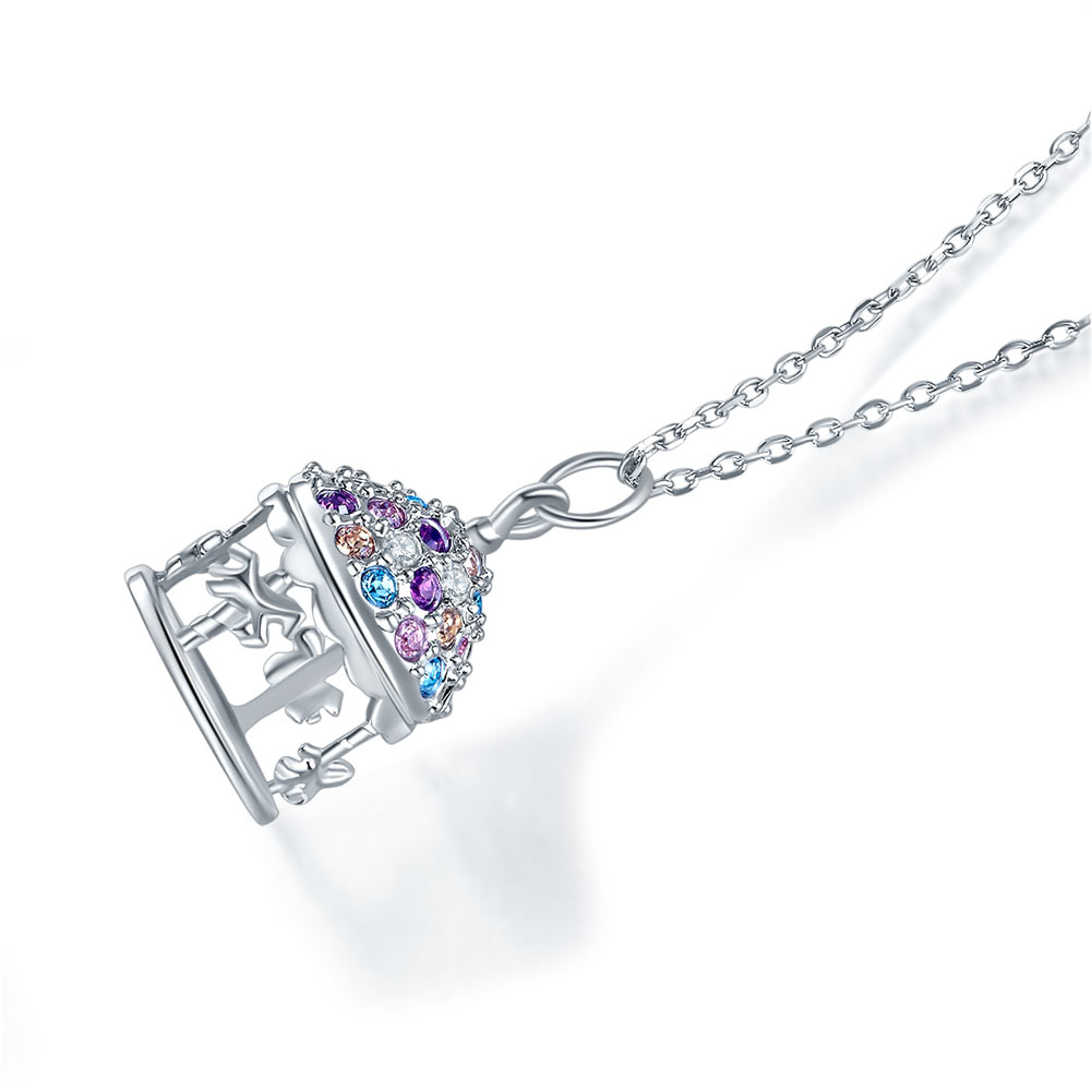 Collar con colgante de tiovivo multicolor en plata de ley