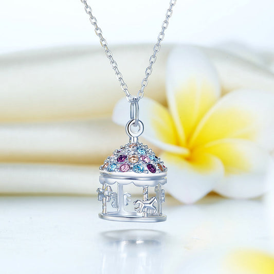 Multi-Color Merry-Go-Round Pendant Necklace in Sterling Silver