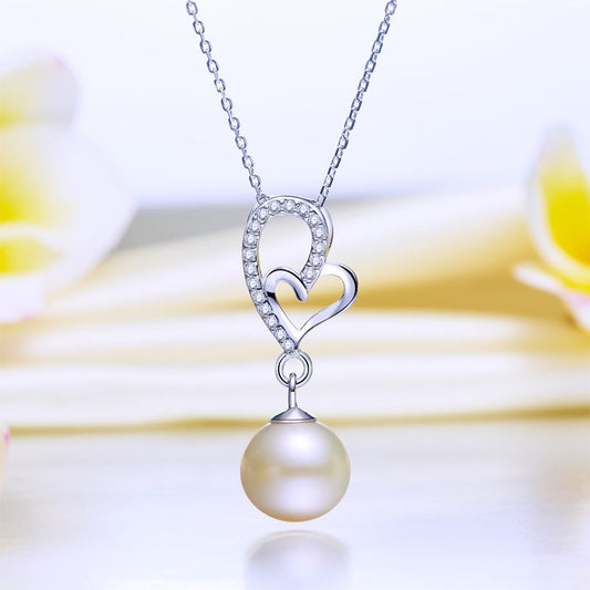 Freshwater Pearl Heart Pendant Necklace in Sterling Silver
