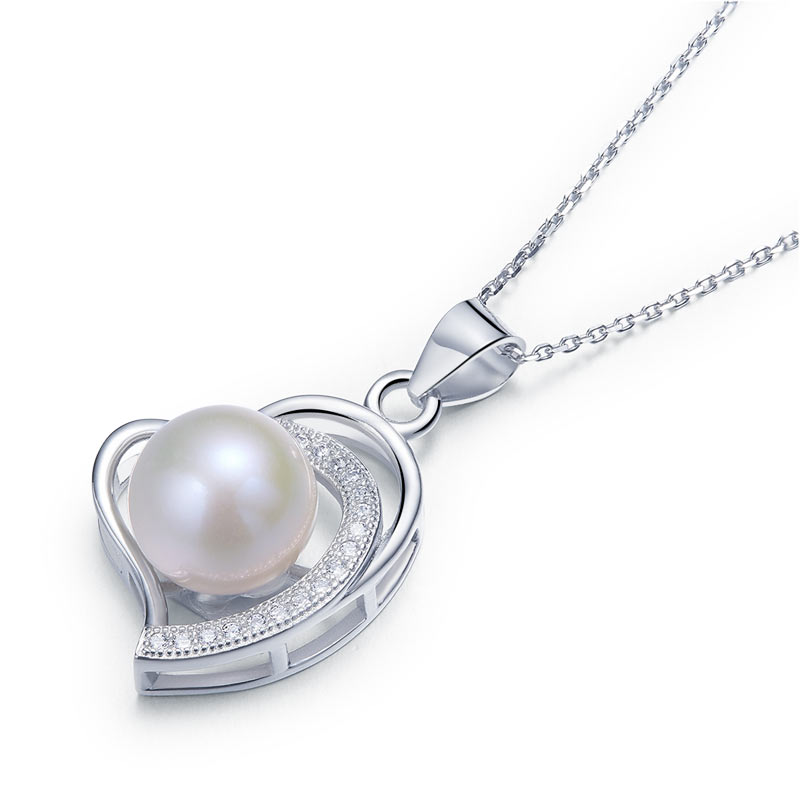 Collar de corazón de perlas de agua dulce en plata de ley