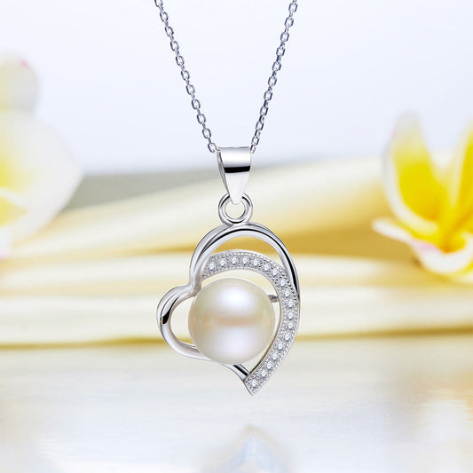 Freshwater Pearl Heart Necklace in Sterling Silver