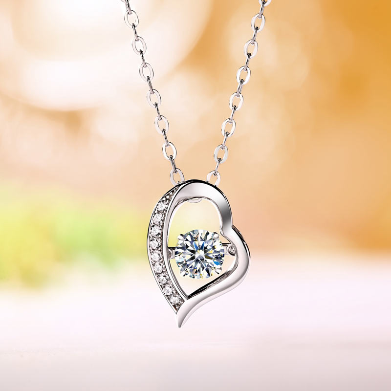 0.5 CT. Moissanite Diamond Dancing Stone Heart Pendant Necklace