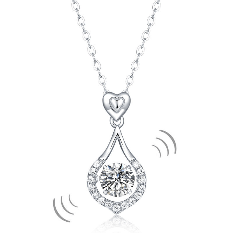 1 CT. Moissanite Diamond Heart Teardrop Dancing Stone Pendant Necklace