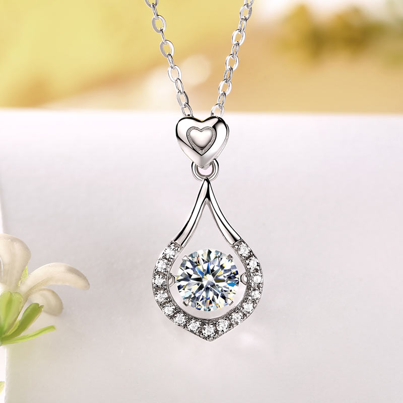 1 CT. Moissanite Diamond Heart Teardrop Dancing Stone Pendant Necklace