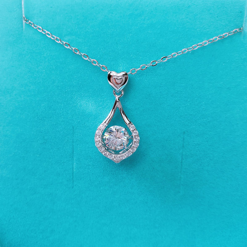 1 CT. Moissanite Diamond Heart Teardrop Dancing Stone Pendant Necklace