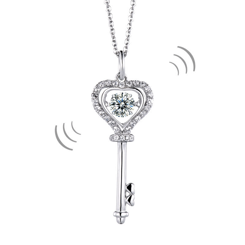 1 CT. Moissanite Diamond Dancing Stone Heart Key Pendant Necklace