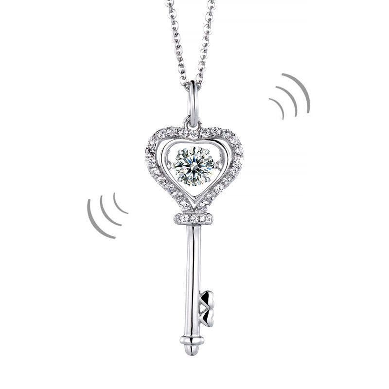 1 CT. Moissanite Diamond Dancing Stone Heart Key Pendant Necklace