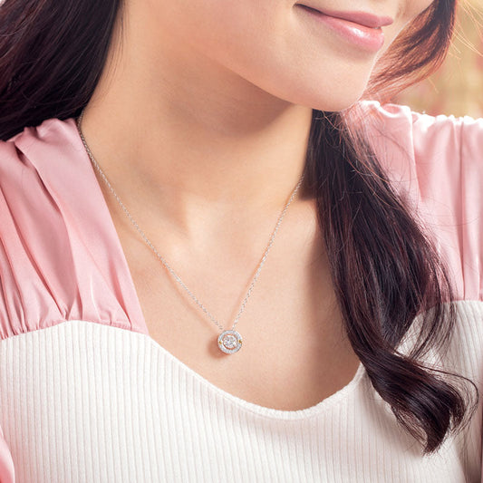 0.4 CT. Moissanite Diamond Dancing Stone Gold Hearts Pendant Necklace