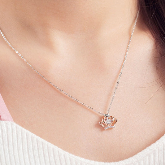 0.3 CT. Moissanite Diamond Dancing Stone Heart Crown Pendant Necklace