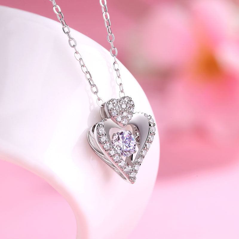 0.5 CT. Moissanite Diamond Dancing Stone Double Heart Pendant Necklace