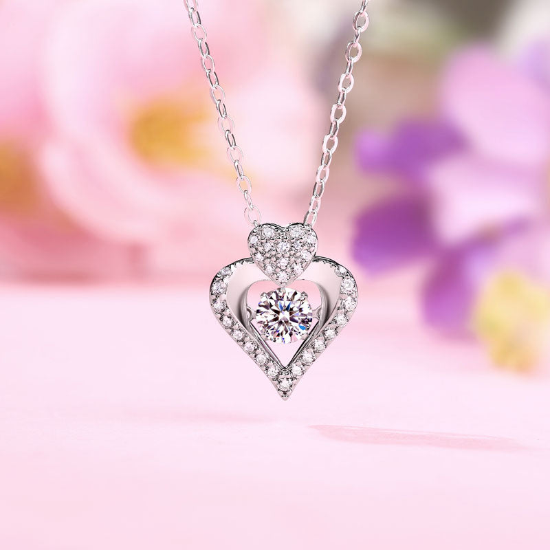 0.5 CT. Moissanite Diamond Dancing Stone Double Heart Pendant Necklace