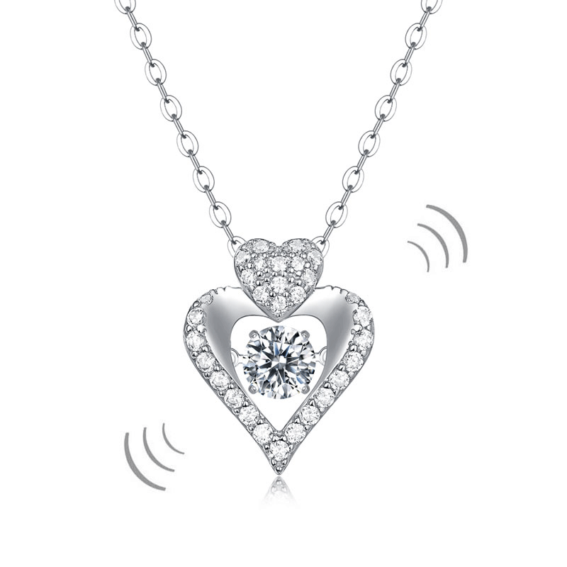 0.5 CT. Moissanite Diamond Dancing Stone Double Heart Pendant Necklace