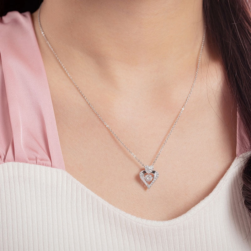 0.5 CT. Moissanite Diamond Dancing Stone Double Heart Pendant Necklace