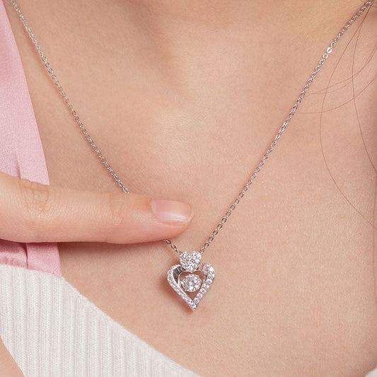 0.5 CT. Moissanite Diamond Dancing Stone Double Heart Pendant Necklace