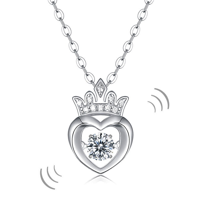 0.4 CT. Moissanite Diamond Dancing Stone Heart Crown Pendant Necklace