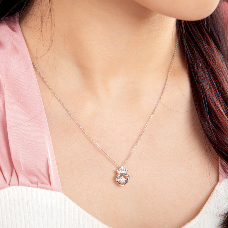 0.4 CT. Moissanite Diamond Dancing Stone Heart Crown Pendant Necklace
