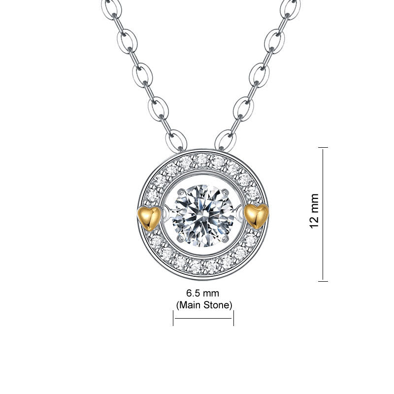1 CT. Moissanite Diamond Dancing Stone Gold Hearts Round Pendant Necklace