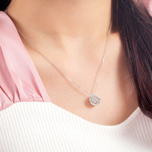 1 CT. Moissanite Diamond Dancing Stone Gold Hearts Round Pendant Necklace