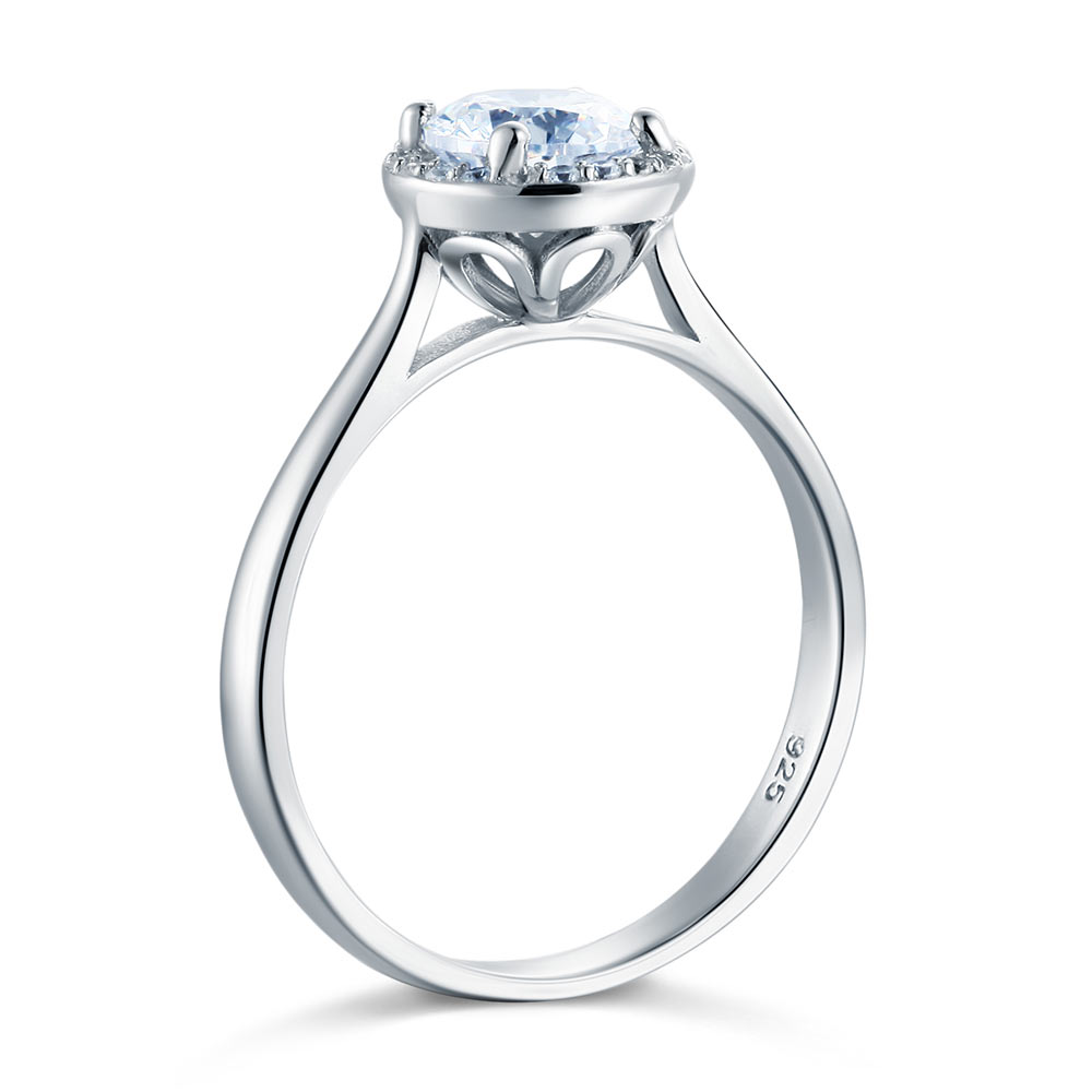 1 CT. Round Halo Simulated Diamond Engagement Ring in Sterling Silver