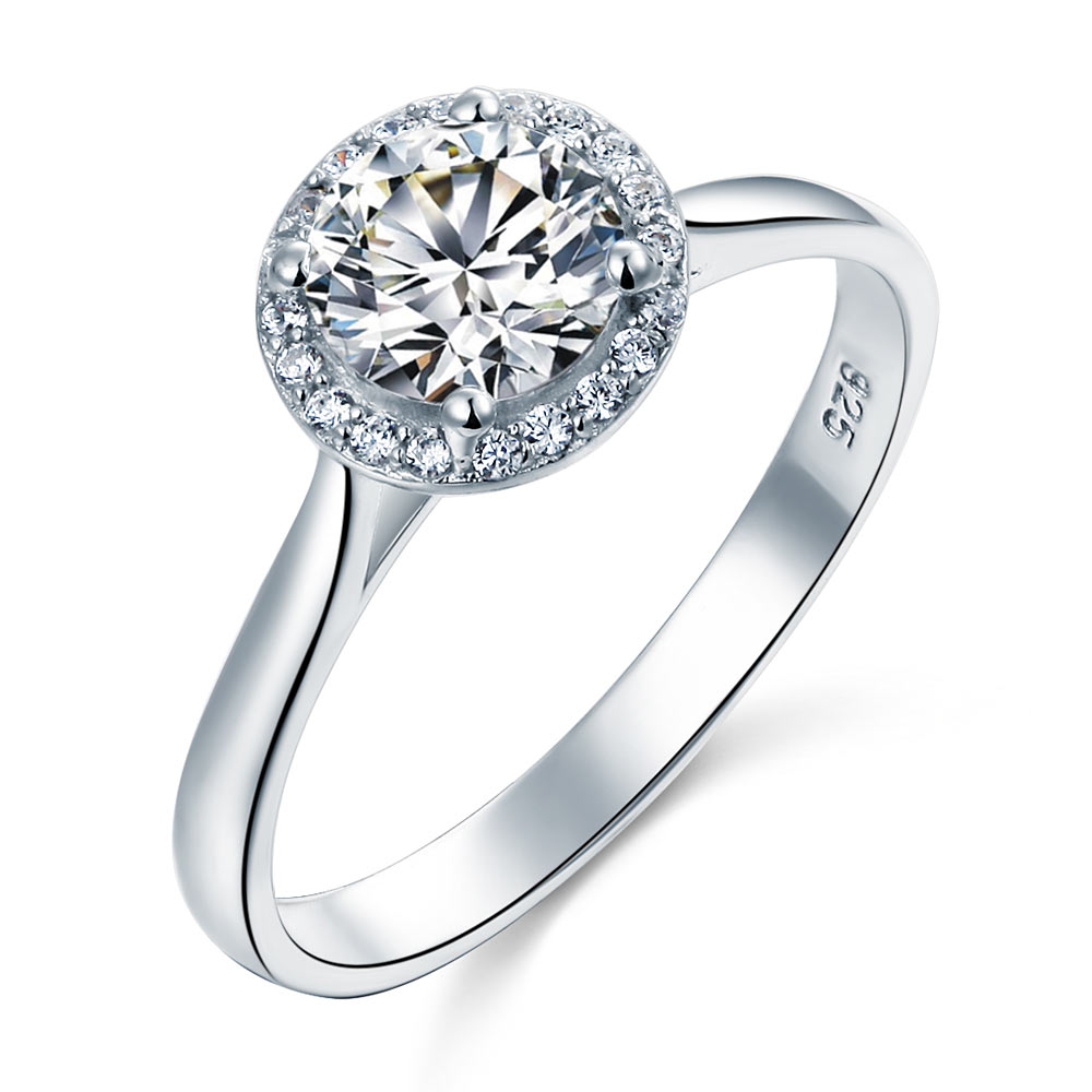 1 CT. Round Halo Simulated Diamond Engagement Ring in Sterling Silver
