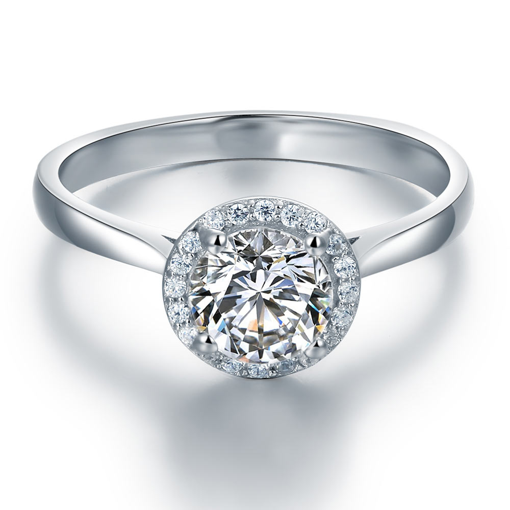 1 CT. Round Halo Simulated Diamond Engagement Ring in Sterling Silver