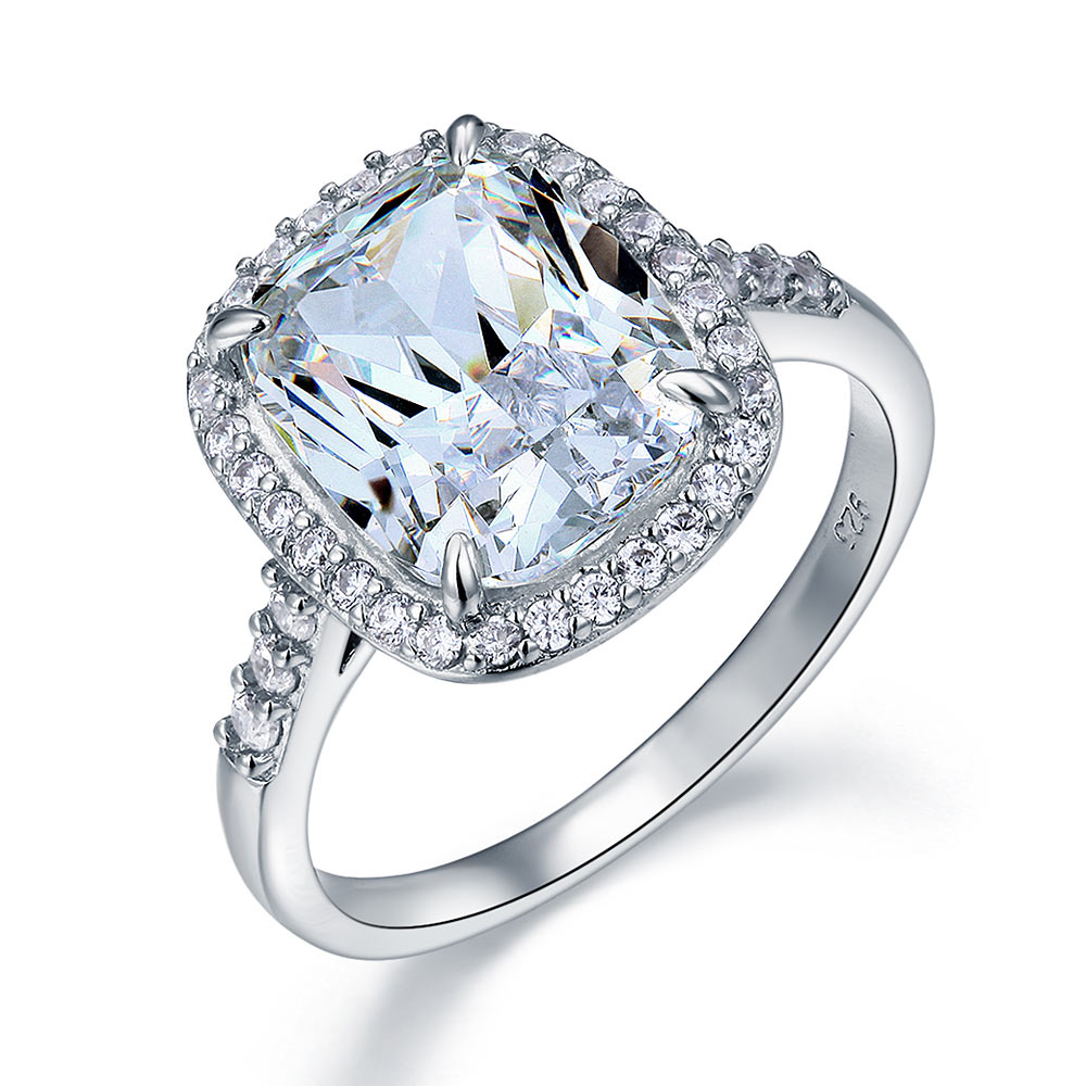 6 CT. Cushion Cut Simulated Diamond Halo Ring in Sterling Silver