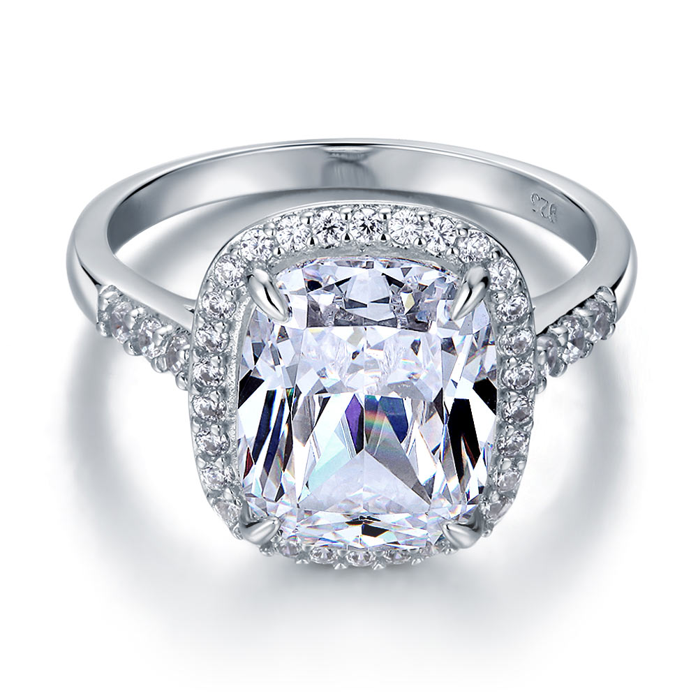 6 CT. Cushion Cut Simulated Diamond Halo Ring in Sterling Silver