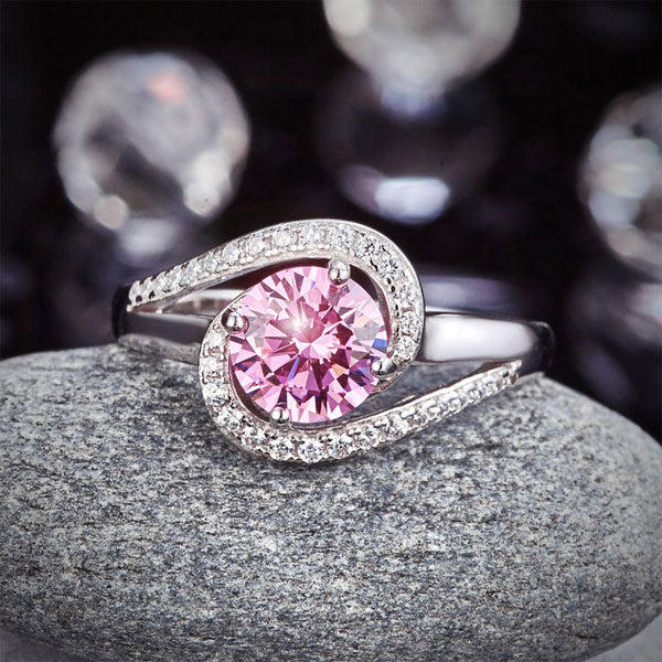 1.25 CT. Round Pink Simulated Diamond Twist Curl Ring in Sterling Silver