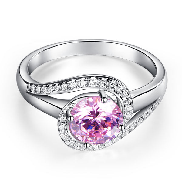 1.25 CT. Round Pink Simulated Diamond Twist Curl Ring in Sterling Silver
