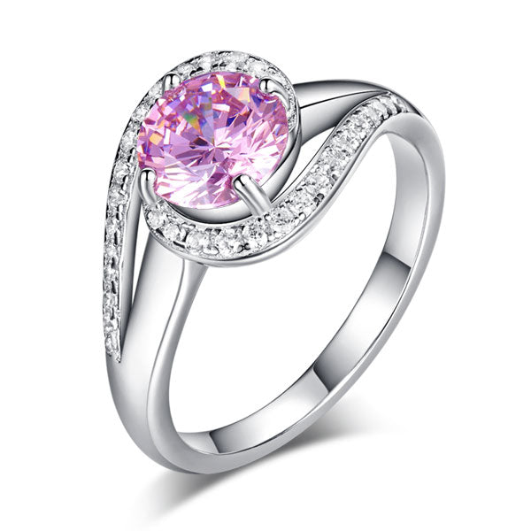 1.25 CT. Round Pink Simulated Diamond Twist Curl Ring in Sterling Silver