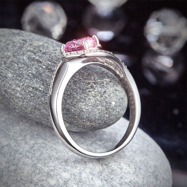 1.25 CT. Round Pink Simulated Diamond Twist Curl Ring in Sterling Silver